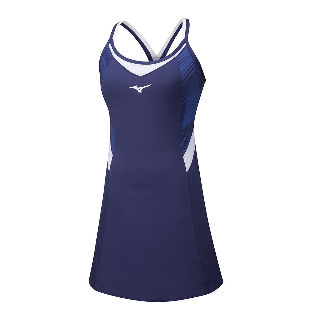 Women's Mizuno Tennis Clothing Peacock Amplify Printed Dress Apparel - K2GH971512